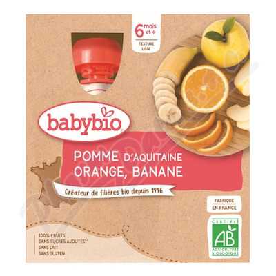 BABYBIO jablko-pomeranč-banán 6m+ 4x90g