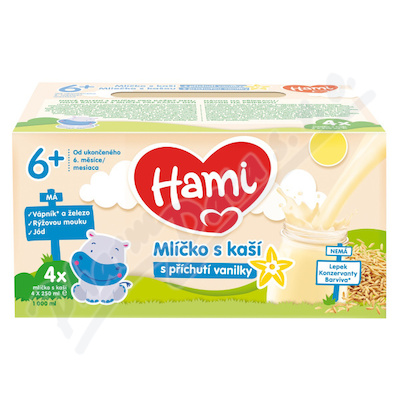 Hami Mlíčko s kaší s příchutí vanilky 4x250ml 6M+